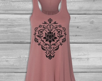 Womens Tank Tops Lotus Tank Tops for Women, Boho Bella Flowy Tanks, Floral Racerback Tank