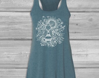Bee and Flowers Racerback Tank Top: Bella Flowy Relaxed Fit, Lightweight, Soft