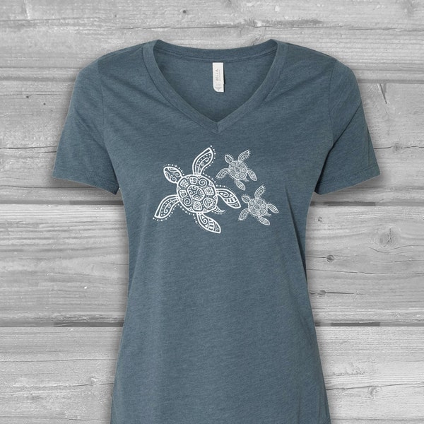 Sea Turtle Shirt, V Neck Turtle Shirt Women, Graphic Tees for Women, Soft and Stretchy Tees, Bella Canvas T-shirts