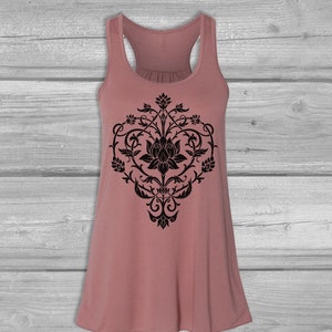 Womens Tank Tops Lotus Tank Tops for Women, Boho Bella Flowy Tanks, Floral Racerback Tank Mauve (black)