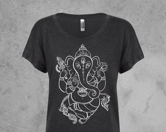 Ganesh Elephant Scoop Neck T Shirt for Women, Yoga Graphic Tee, Dolman Sleeve Tops, Yoga Shirt