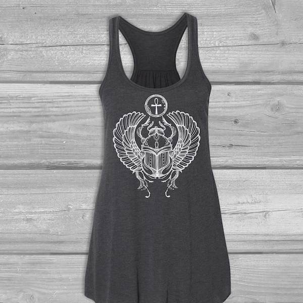 Scarab Tank Tops for Women, Gothic Clothing, Beetle Tank, Egypt Egyptian Tank, Long, Stretchy Tanks