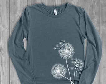 Dandelion Flowers Long Sleeve Graphic Tee for Women: Lightweight, Soft