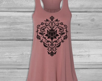 Womens Tank Top Floral Lotus, Boho: Bella Flowy Racerback, Lightweight, Soft