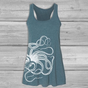Octopus Racerback Tank Top for Women: Bella Flowy Long Racerback, Stretchy, Relaxed Fit, Soft