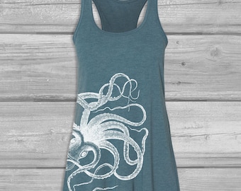 Octopus Racerback Tank Top for Women: Bella Flowy Long Racerback, Stretchy, Relaxed Fit, Soft