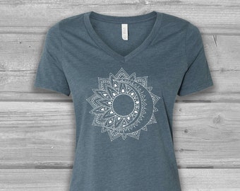 Sun and Moon Shirt, V Neck Tshirts Women, Graphic Tees for Women, Bella Flowy Relaxed Tshirt, Soft Tshirt