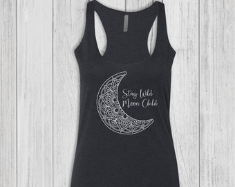 Moon Child Tank Tops for Women, Wiccan Clothing Screen Printed Tanks