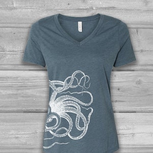Octopus Shirt Women, V Neck T Shirt, Graphic Tees for Women, Bella Flowy Relaxed Tshirt, Soft Tee