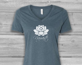 Lotus Shirt, Womens V Neck T Shirt, Graphic Tees for Women, Namaste Shirt, Relaxed, Light Weight, Soft Tshirts