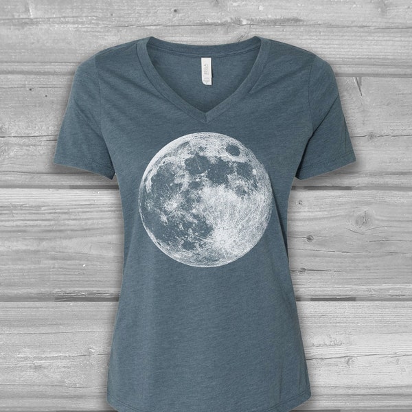 Moon Shirt Women, V Neck T shirt Women, Graphic Tees for Women, Vneck Tees, Relaxed, Soft Tshirt