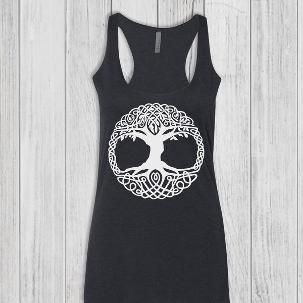 Celtic Tree Tank Tops for Women, Graphic Tank Top, Womens Tank Tops, Bella Tank, Fitted, Soft, Stretchy, Racerback Tank