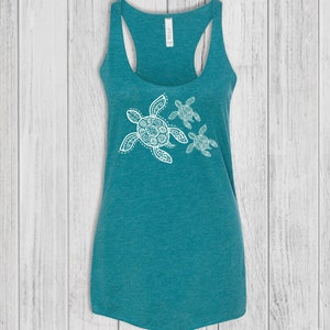 Sea Turtle Graphic Womens Tank Top: Bella Fitted Racerback, Lightweight, Soft, Stretchy