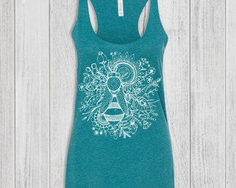 Bee Flowers Tank Tops for Women, Garden Graphic: Bella Flowy Fitted Racerback, Lightweight, Soft