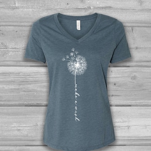 V Neck T Shirt Women, Dandelion Shirt, VNeck Shirts for Women, Womens Graphic Tees, Relaxed Tshirt, Bella Flowy V Neck