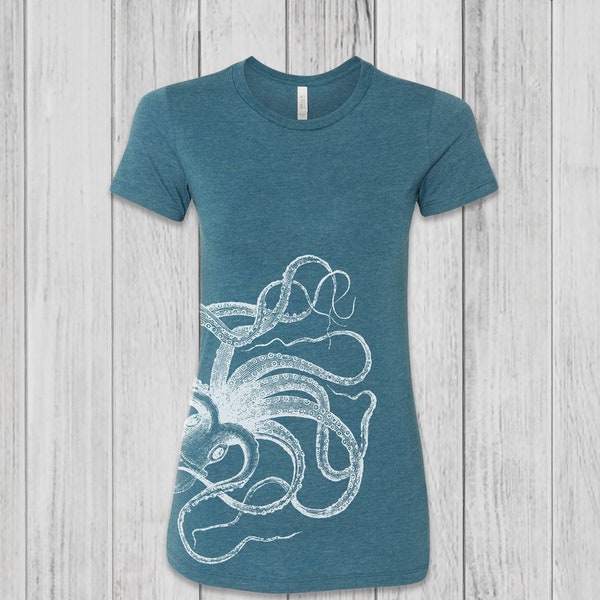 Octopus Shirt Women, Graphic Tees for Women, Fitted Tshirt, Soft and Stretchy Tees, Bella Octopus Tshirt