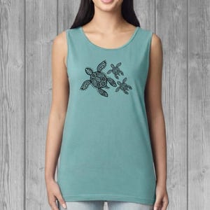 Sea Turtles Muscle Tank Top, Casual Relaxed Fit, 100% Cotton Garment Dyed