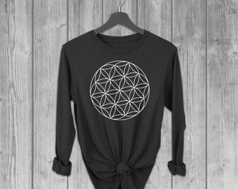 Sacred Geometry Long Sleeve Tshirts for Women, Graphic Lightweight T Shirt, Soft Longsleeve Yoga Tees, Bella Canvas