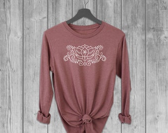 Long Sleeve T Shirts for Women, Lotus Flower Tshirt, Mauve Pink Long Sleeve Shirt, Graphic Tees