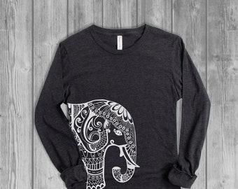Elephant Long Sleeve Tshirts for Women, Graphic Lightweight T Shirt, Soft Longsleeve Tees, Bella Canvas