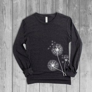 Dandelion Flowers Long Sleeve Tshirts for Women, Graphic Lightweight T Shirt, Soft Longsleeve Tees, Bella Canvas