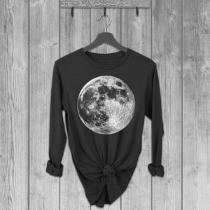 Full Moon Long Sleeve Tshirts for Women, Graphic Lightweight T Shirt, Soft Longsleeve Tees, Bella