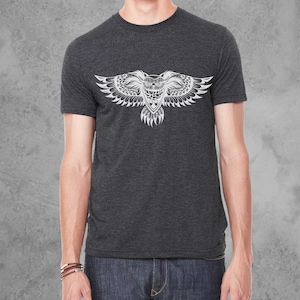 Southwestern Owl Mens T-Shirt, Animal, Nature Graphic Tee, Soft, Slim Fit, Western Style