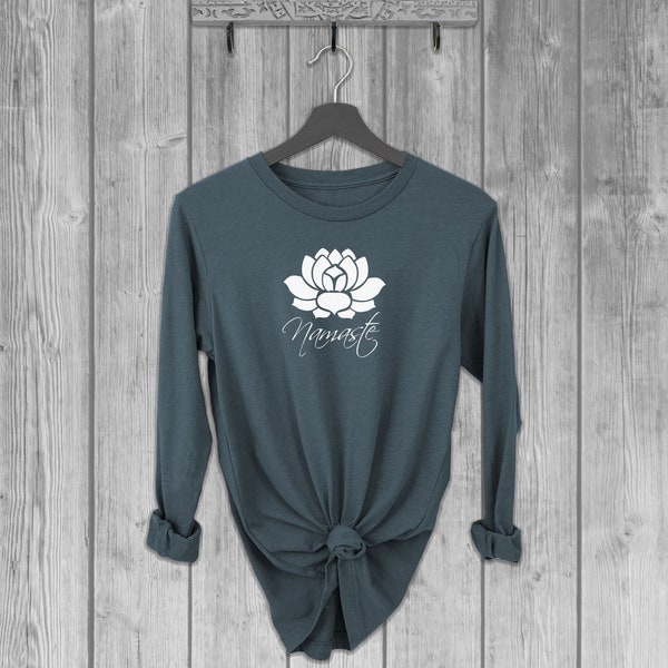 Namaste Lotus Flower Long Sleeve Tshirts for Women, Graphic Lightweight T Shirt, Soft Longsleeve Yoga Tees, Bella