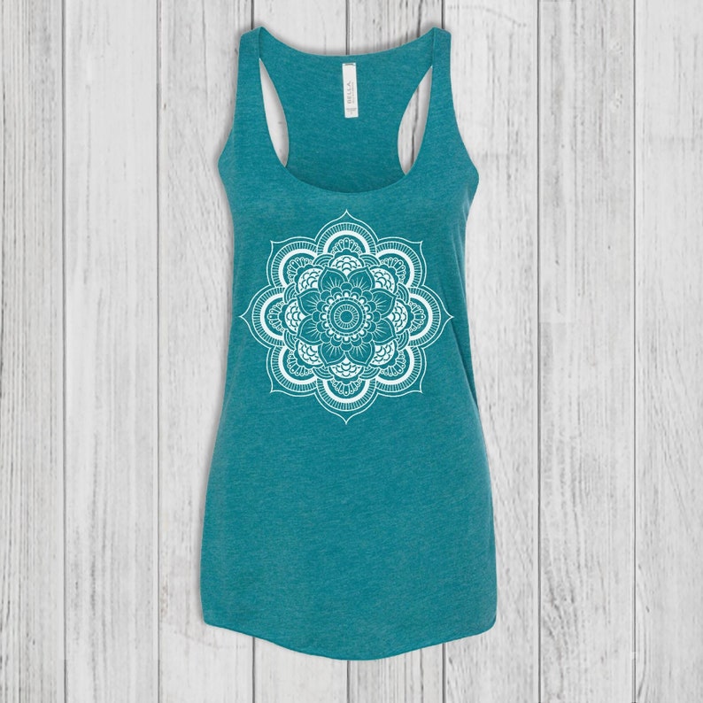 Mandala Tank Tops for Women, Graphic Tank Top, Womens Tank Tops, Bella Tank, Fitted, Soft, Stretchy, Racerback Tank Teal