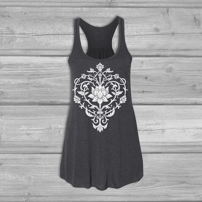 Womens Tank Tops Lotus Tank Tops for Women, Boho Bella Flowy Tanks, Floral Racerback Tank Black