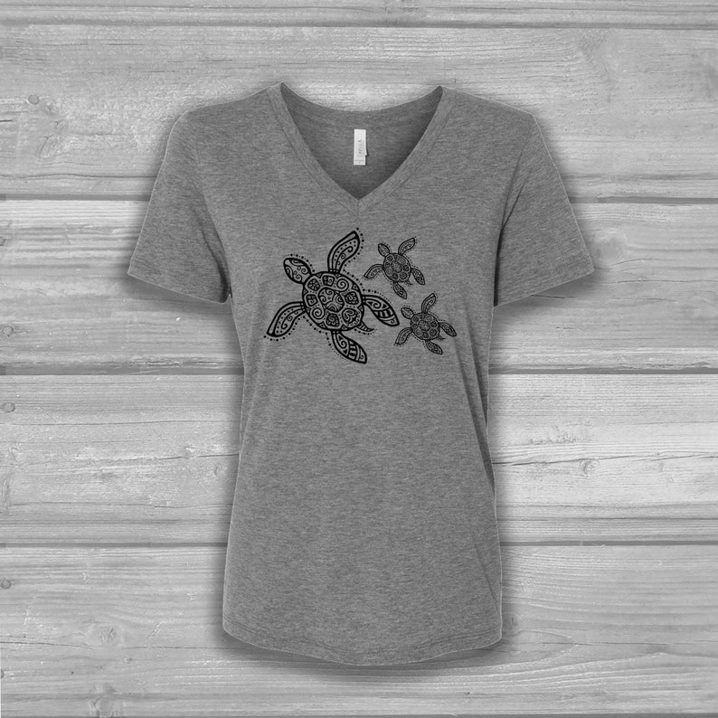 Sea Turtle Shirt, V Neck Turtle Shirt Women, Graphic Tees for Women, Soft and Stretchy Tees, Bella Canvas T-shirts Lt Gray (black)