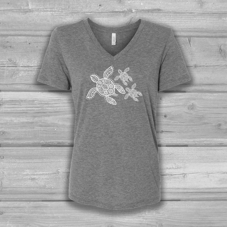 Sea Turtle Shirt, V Neck Turtle Shirt Women, Graphic Tees for Women, Soft and Stretchy Tees, Bella Canvas T-shirts Lt Gray (white)