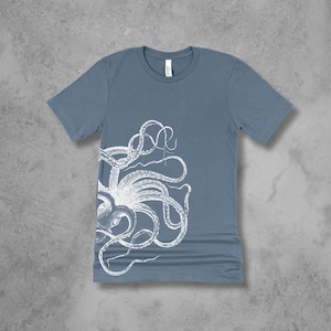 Octopus Shirt, Graphic Tees for Men, Black Octopus TShirt, Mens Clothing, Gifts for Men Slate Blue (white)