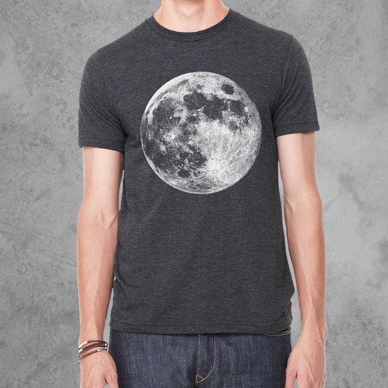 Moon Shirt for Men, Mens Clothing, Full Moon Tshirt Gifts for Men, Mens Graphic Tees Charcoal Black