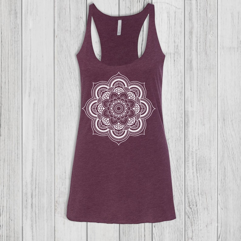 Mandala Tank Tops for Women, Graphic Tank Top, Womens Tank Tops, Bella Tank, Fitted, Soft, Stretchy, Racerback Tank Maroon