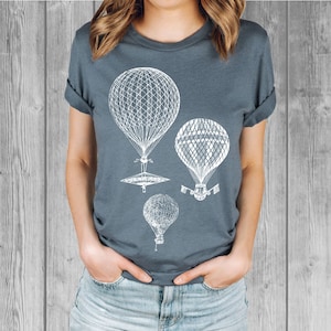 Vintage Hot Air Balloons Shirt, Graphic Tees for Women, Bella Relaxed Fit Tshirts, Soft Stretchy Comfy Tshirts