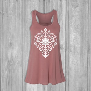 Womens Tank Tops Lotus Tank Tops for Women, Boho Bella Flowy Tanks, Floral Racerback Tank Mauve (white)