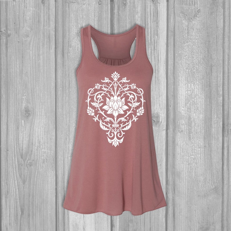 Womens Tank Tops Lotus Tank Tops for Women, Boho Bella Flowy Tanks, Floral Racerback Tank image 2