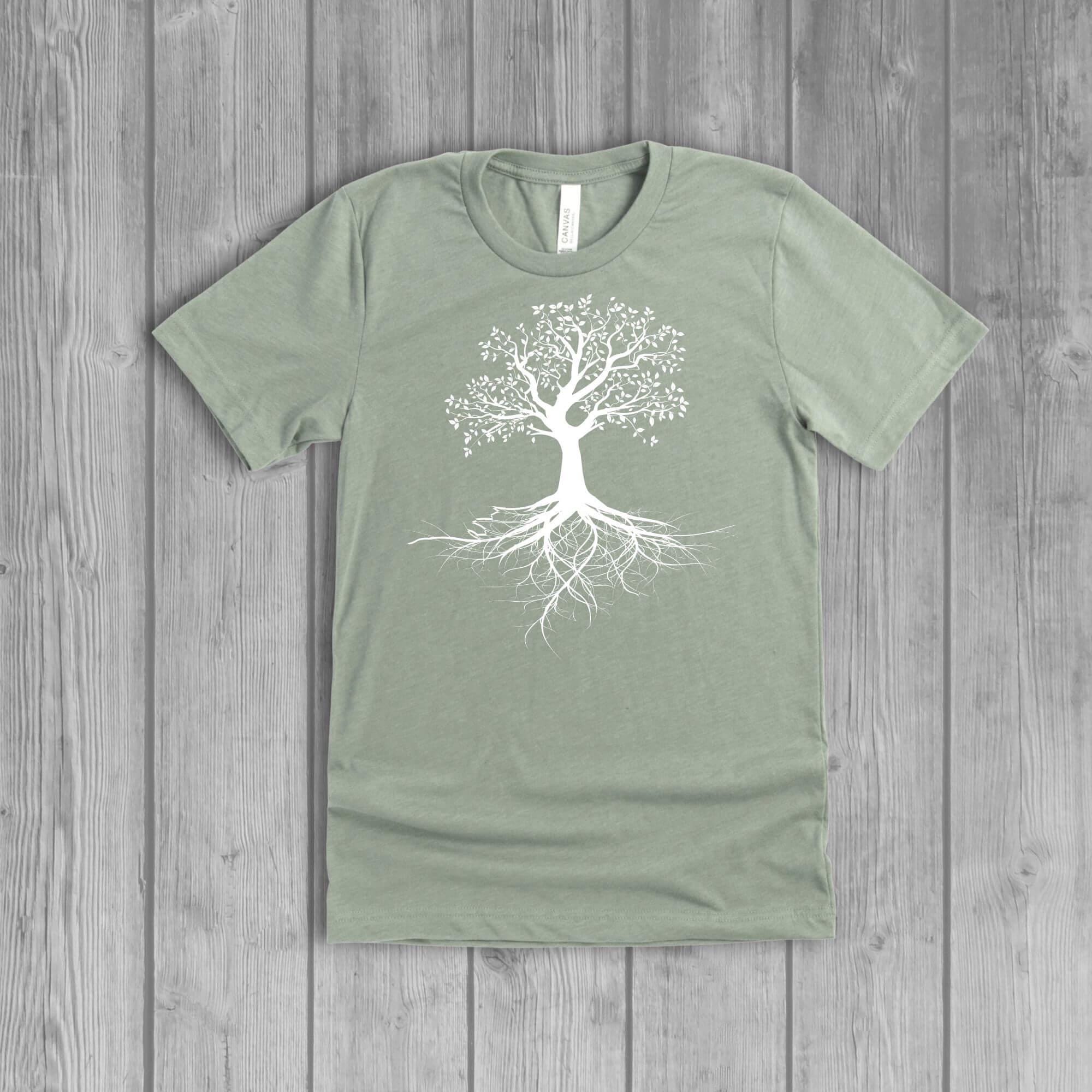 Tree of Life Womens T Shirt, Rooted Graphic: Bella Crew Neck