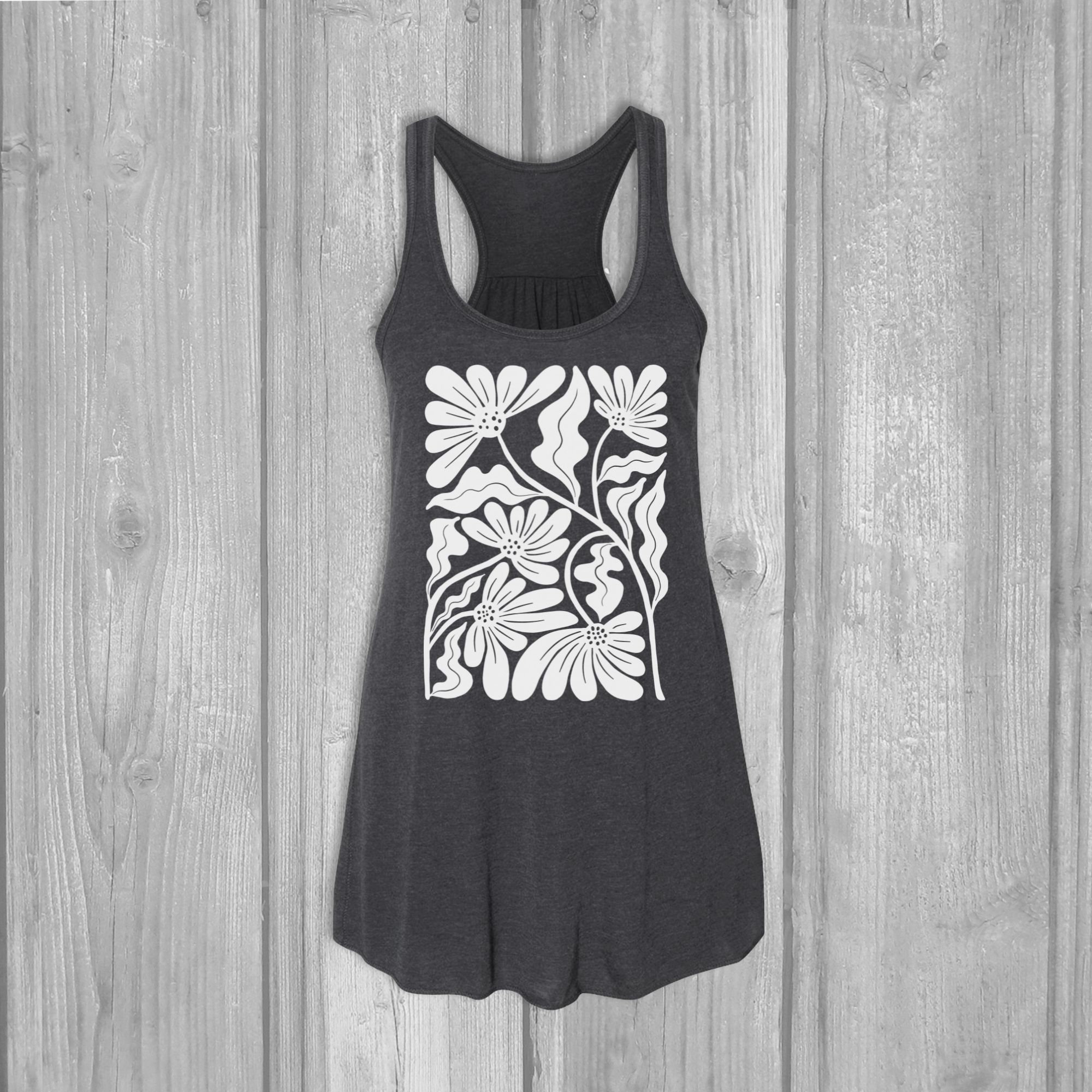 Unique Design Screen Printed Tank Tops for Women, Modern Abstract Flower Graphic Design, Bella Flowy, Relaxed Fit