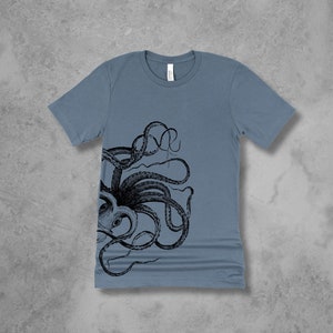 Octopus Shirt, Graphic Tees for Men, Black Octopus TShirt, Mens Clothing, Gifts for Men Slate Blue (black)