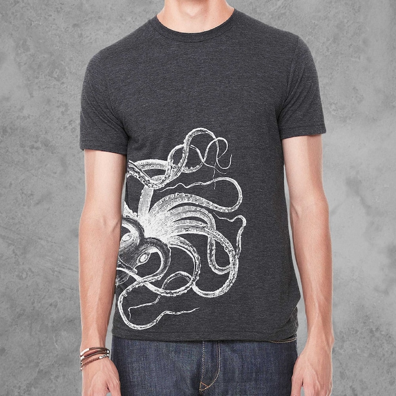 Octopus Shirt, Graphic Tees for Men, Black Octopus TShirt, Mens Clothing, Gifts for Men Charcoal Black