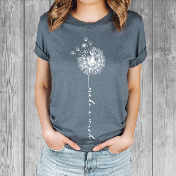 Make A Wish Shirt, Dandelion TShirt with Saying, Relaxed Fit Graphic Tees for Women, Soft Comfy