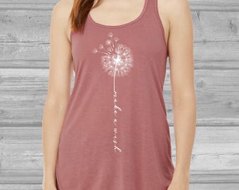 XL Make A Wish Dandelion Flower Tank Top, Mauve Pink, Women's Bella Flowy Racerback