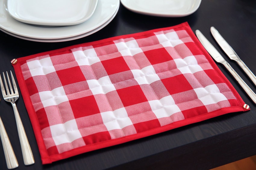 Quilted placemats in large red check design Etsy