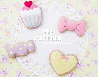 Girly Sugar Cookies PDF Pattern. Digital Pattern. Felt Soft Toy Pattern. Candy Pattern.