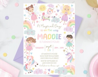 RAINBOW UNICORN FAIRY Invitation Instant Download Unicorn Birthday Invitation Editable Rainbow Unicorn Party Fairy Unicorn Invitation F2