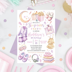 SLEEPOVER PARTY INVITATION Slumber Invitation Sleep over Birthday Invitation Girl Pajama Party Editable Slumber Party Invitation Corjl Sleep