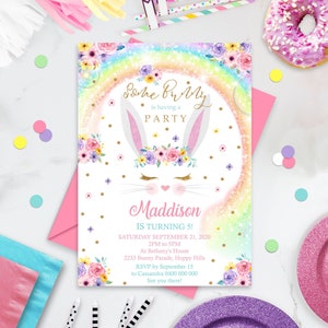 RAINBOW BUNNY Invitation Bunny Invitation Instant Download Some Bunny Invitation Bunny Birthday Invitation Bunny Party Invitation Corjl 0257