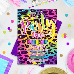RAINBOW CHEETAH Party Invitation Editable Corjl Rainbow Leopard print Invitation Instant Download Cheetah Print Party Invitation Rainbow